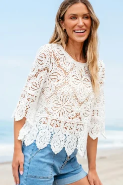 Best Dear-Lover Bohemian Macrame Lace Crochet Half Sleeve Blouse Oatmeal