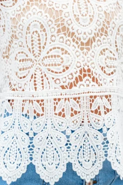 Best Dear-Lover Bohemian Macrame Lace Crochet Half Sleeve Blouse Oatmeal