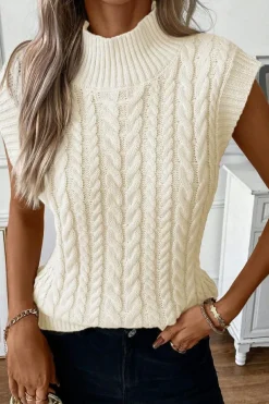 Outlet Dear-Lover Cable Knit High Neck Sweater Vest Oatmeal