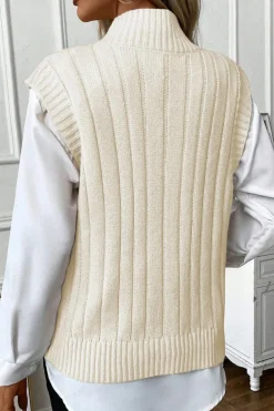 Outlet Dear-Lover Cable Knit High Neck Sweater Vest Oatmeal