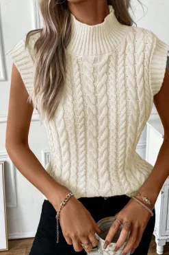 Outlet Dear-Lover Cable Knit High Neck Sweater Vest Oatmeal