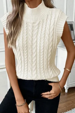 Outlet Dear-Lover Cable Knit High Neck Sweater Vest Oatmeal