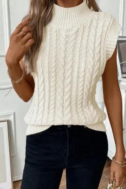 Outlet Dear-Lover Cable Knit High Neck Sweater Vest Oatmeal