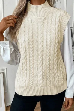Outlet Dear-Lover Cable Knit High Neck Sweater Vest Oatmeal