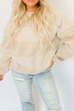 Online Dear-Lover Contrast 2-tone Patchwork Raglan Sleeve Sweatshirt Oatmeal