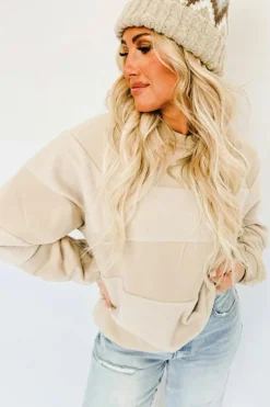 Online Dear-Lover Contrast 2-tone Patchwork Raglan Sleeve Sweatshirt Oatmeal