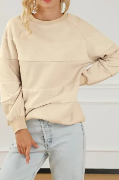 Online Dear-Lover Contrast 2-tone Patchwork Raglan Sleeve Sweatshirt Oatmeal