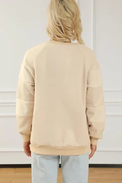 Online Dear-Lover Contrast 2-tone Patchwork Raglan Sleeve Sweatshirt Oatmeal
