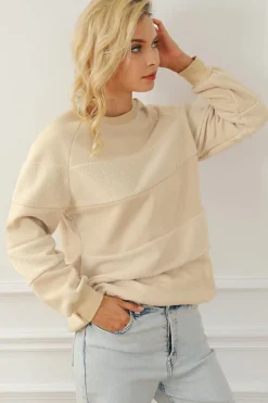 Online Dear-Lover Contrast 2-tone Patchwork Raglan Sleeve Sweatshirt Oatmeal