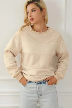 Online Dear-Lover Contrast 2-tone Patchwork Raglan Sleeve Sweatshirt Oatmeal