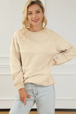 Online Dear-Lover Contrast 2-tone Patchwork Raglan Sleeve Sweatshirt Oatmeal