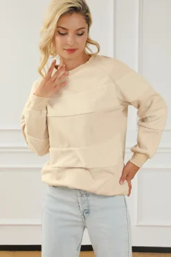 Online Dear-Lover Contrast 2-tone Patchwork Raglan Sleeve Sweatshirt Oatmeal