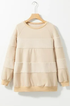 Online Dear-Lover Contrast 2-tone Patchwork Raglan Sleeve Sweatshirt Oatmeal