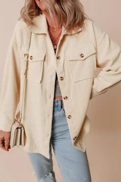 Online Dear-Lover Corduroy Flap Pocket Button Up Shacket Oatmeal