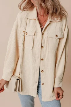 Online Dear-Lover Corduroy Flap Pocket Button Up Shacket Oatmeal