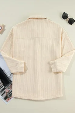 Online Dear-Lover Corduroy Flap Pocket Button Up Shacket Oatmeal