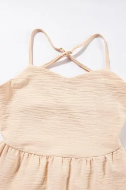 Online Dear-Lover Crossover Backless Bodice Tiered Maxi Dress Oatmeal