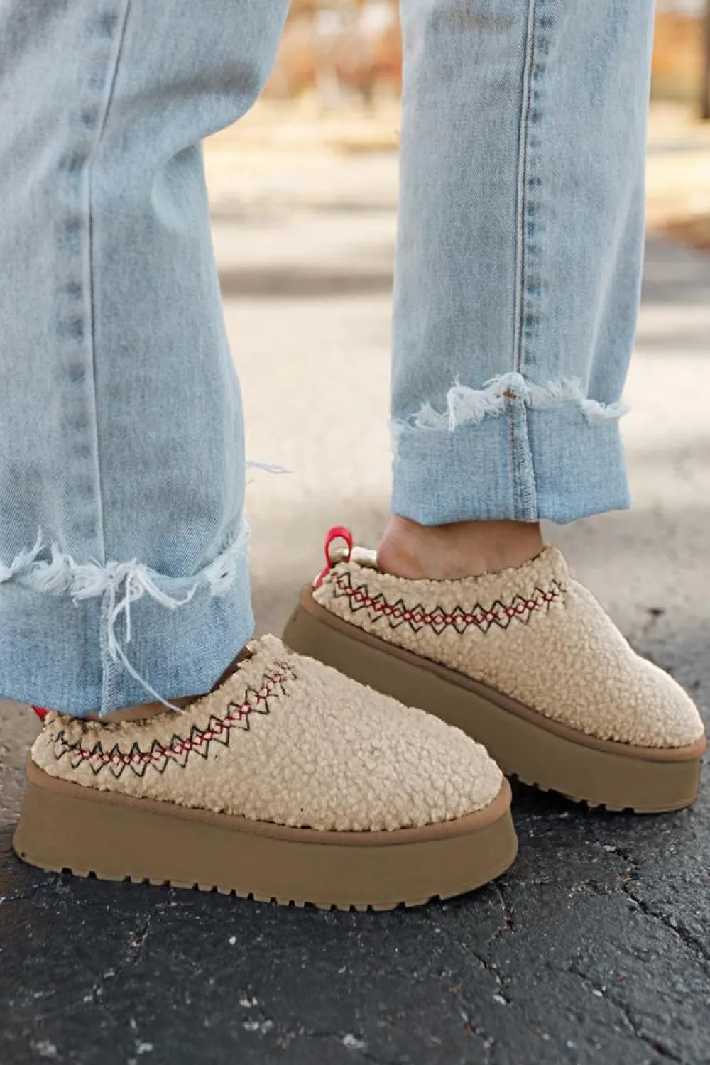 Sale Dear-Lover Embroidered Sherpa Plush Thick Sole Snow Boots Oatmeal