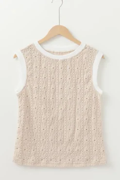 Sale Dear-Lover Floral Textured Crew Neck Tank Top Oatmeal