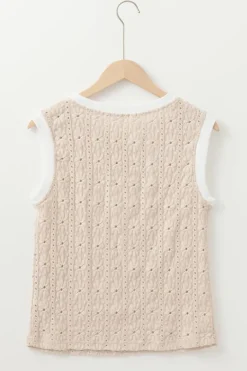 Sale Dear-Lover Floral Textured Crew Neck Tank Top Oatmeal