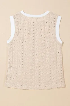 Sale Dear-Lover Floral Textured Crew Neck Tank Top Oatmeal