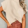 Outlet Dear-Lover Patch Pocket Ribbed Knit Short Sleeve Sweater Oatmeal