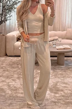 Online Dear-Lover 3-Piece Cozy Knit Lounge Set Oatmeal