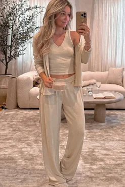 Online Dear-Lover 3-Piece Cozy Knit Lounge Set Oatmeal