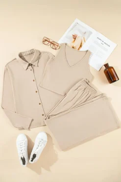 Online Dear-Lover 3-Piece Cozy Knit Lounge Set Oatmeal