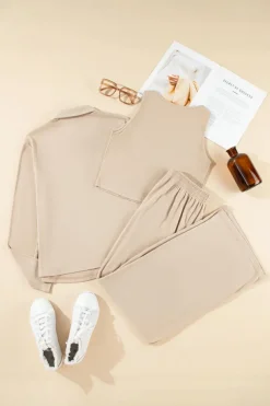 Online Dear-Lover 3-Piece Cozy Knit Lounge Set Oatmeal