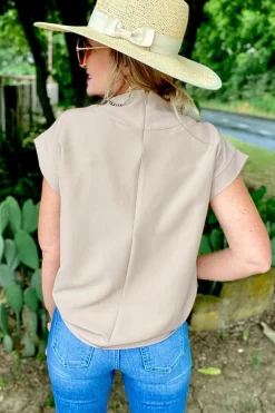 Discount Dear-Lover Plain Crew Neck Loose Fit Casual Top Oatmeal