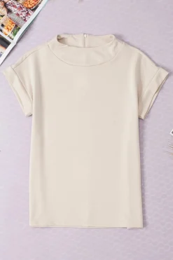 Discount Dear-Lover Plain Crew Neck Loose Fit Casual Top Oatmeal
