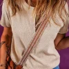 Hot Dear-Lover Short Sleeve Half Button Ribbed Knit Top Oatmeal
