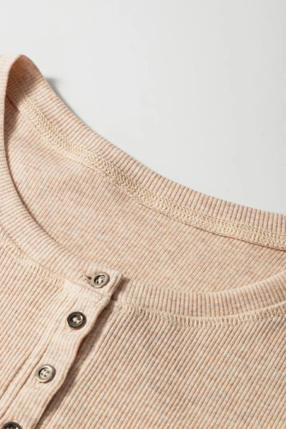 Hot Dear-Lover Short Sleeve Half Button Ribbed Knit Top Oatmeal