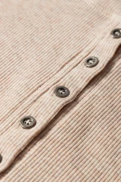 Hot Dear-Lover Short Sleeve Half Button Ribbed Knit Top Oatmeal