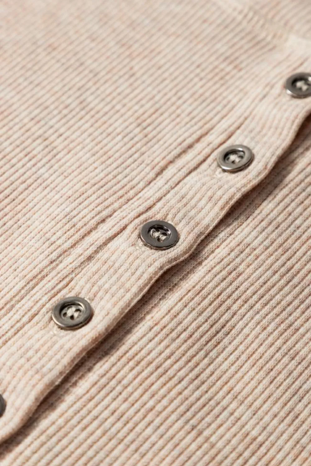 Hot Dear-Lover Short Sleeve Half Button Ribbed Knit Top Oatmeal