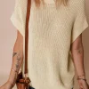 Best Dear-Lover Solid Color Batwing Short Sleeve Round Neck Knit T Shirt Oatmeal