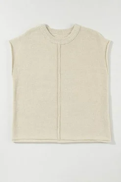 Best Dear-Lover Solid Color Cap Sleeve Knitted Sweater Oatmeal