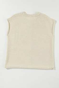 Best Dear-Lover Solid Color Cap Sleeve Knitted Sweater Oatmeal