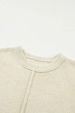 Best Dear-Lover Solid Color Cap Sleeve Knitted Sweater Oatmeal