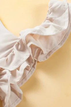 Discount Dear-Lover Solid Ruffle Trim Sleeveless Top Oatmeal