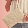 New Dear-Lover Straw Woven Wrist Strap Zipper Large Wallet Oatmeal