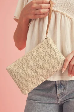 New Dear-Lover Straw Woven Wrist Strap Zipper Large Wallet Oatmeal
