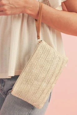 New Dear-Lover Straw Woven Wrist Strap Zipper Large Wallet Oatmeal