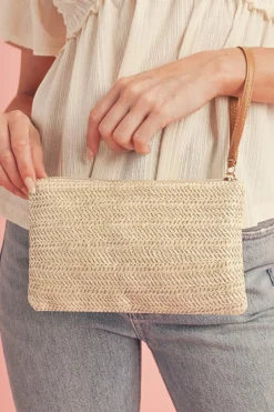 New Dear-Lover Straw Woven Wrist Strap Zipper Large Wallet Oatmeal