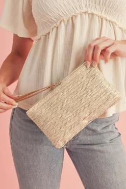 New Dear-Lover Straw Woven Wrist Strap Zipper Large Wallet Oatmeal