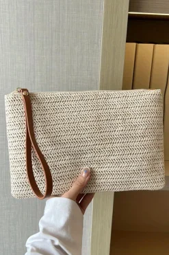 New Dear-Lover Straw Woven Wrist Strap Zipper Large Wallet Oatmeal