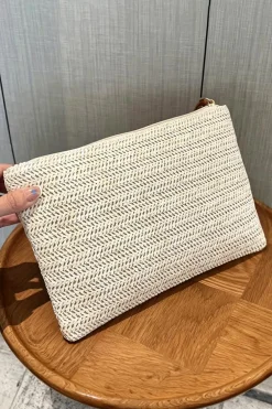 New Dear-Lover Straw Woven Wrist Strap Zipper Large Wallet Oatmeal