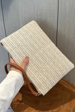 New Dear-Lover Straw Woven Wrist Strap Zipper Large Wallet Oatmeal
