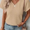 Online Dear-Lover Textured Knit Button Back Cuffed Sleeve Tee Oatmeal